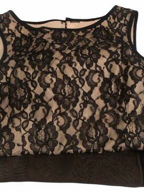 Ultra Dress  Collection large black lace,nude lined button back sleeveless